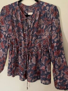 Chan Luu | Peasant Blouse w/Drawstring Bodice and Ties w/Bells, Sz M ♥ NWT